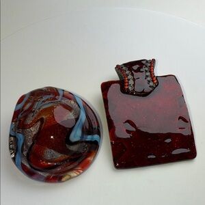 Red and Blue Glass & Metal Bold bundle lot designer signed & Murano possible